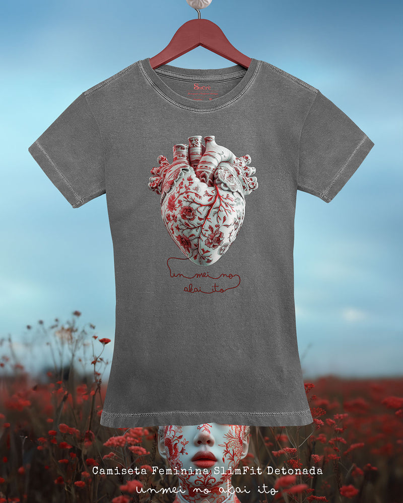 CAMISETA FEMININA SLIM FIT - UNMEI NO AKAI ITO RED I Camiseta BeSucrè Cinza estonada P 