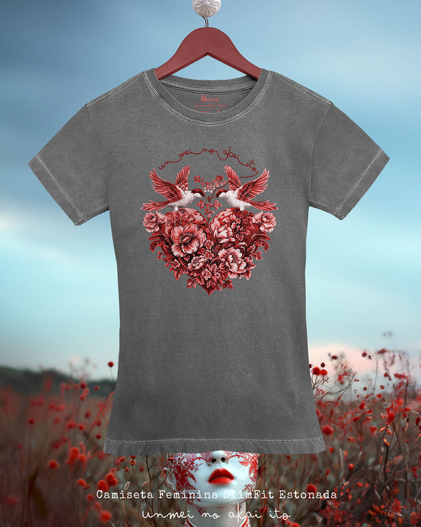 CAMISETA FEMININA SLIM FIT - UNMEI NO AKAI ITO RED II Camiseta BeSucrè Cinza estonada P 