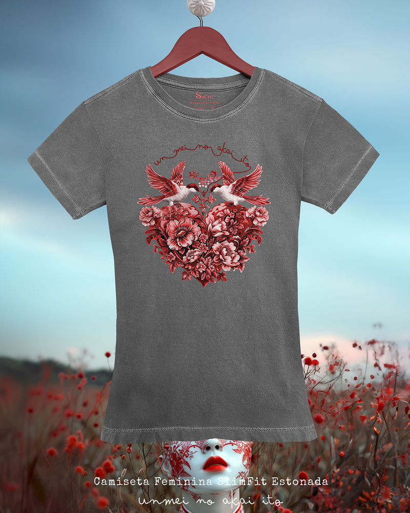 CAMISETA FEMININA SLIM FIT - UNMEI NO AKAI ITO RED II Camiseta BeSucrè Cinza estonada P 
