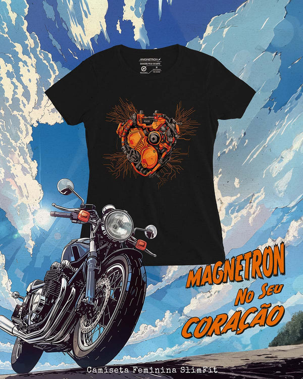 CAMISETA FEMININA SLIM FIT -  MAGNETRON NO SEU CORAÇÃO Camiseta BeSucrè Preto P 