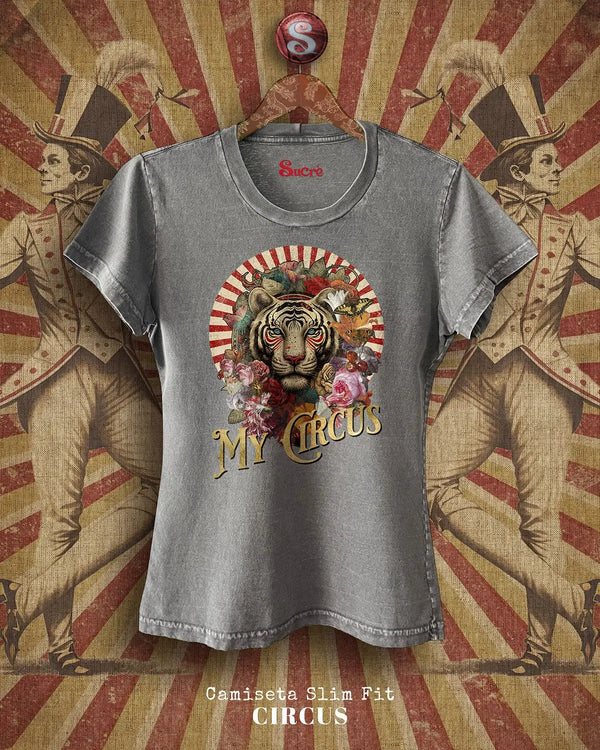 CAMISETA FEMININA SLIM FIT - CIRCUS II Camiseta BeSucrè Cinza estonada P 