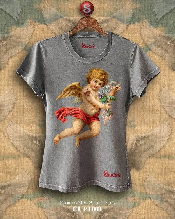 CAMISETA FEMININA SLIM FIT  -  CUPIDO Camiseta BeSucrè Cinza estonada P 