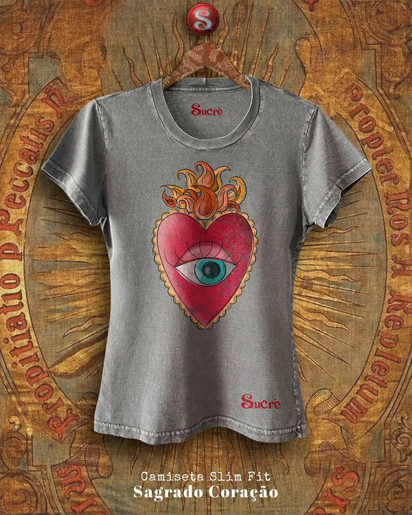 CAMISETA FEMININA SLIM FIT - SAGRADO CORAÇÃO Camiseta BeSucrè Cinza estonada P 