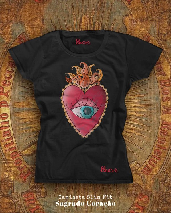CAMISETA FEMININA SLIM FIT - SAGRADO CORAÇÃO Camiseta BeSucrè Preto P 
